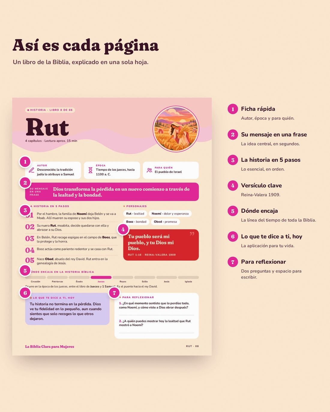 Página de Rut con sus 7 partes señaladas